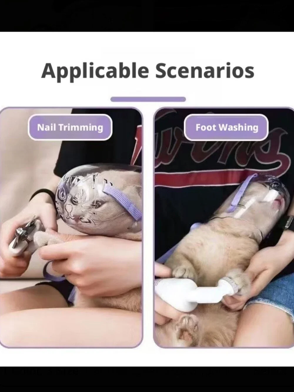 Cat Protective Face Shield with Adjustable Purple Strap